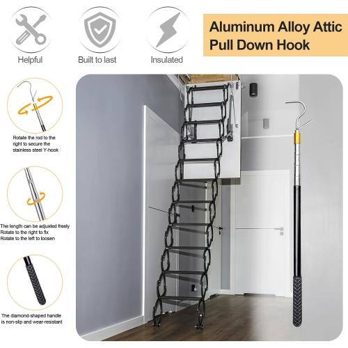 Attic Pull-Down Hook, Designed As A Replacement for The Attic Pull-Down Cord in The Attic Ladder Pull-Down System Kit, Featuring A 60-Inch Telescoping Rod and A Vintage Copper Door Ring