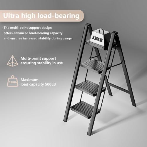 Step Ladder 4 Step Folding, Sturdy 330 Lbs Small Step Stool for Adults, Closet Step Stool Ladder with Anti-Slip Wide Pedals, Portable Folding Ladder for Home Kitchen Office