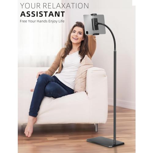 iPad Stand, Adjustable Tablet Floor Stand Metal Tablet Holder with Flexible Gooseneck, Compatible with iPad, Kindle, and Cell Phones (4.7''-13''), Ideal for Hands-Free Use