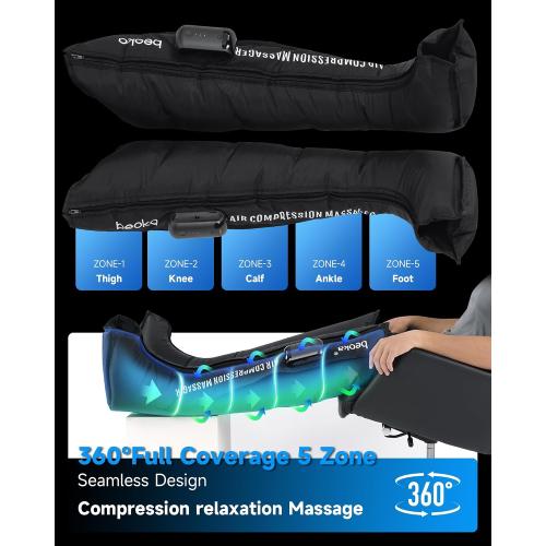 beoka Leg Massager for Circulation and Pain Relief, Leg Recovery System for Fast Recovery, Cordless Air Compression Boots with 3 Modes 5 Intensities for Athletes Runners and Travelers-L