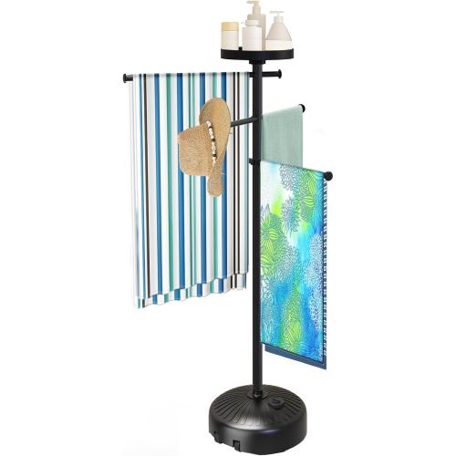 Pool Towel Rack Outdoor with Built-in Tray – Adjustable, Heavy-Duty Towel Racks & Storage for Backyards