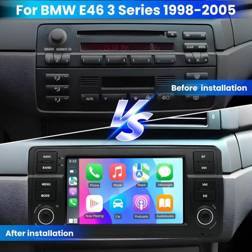 Android 14 Car Stereo Radio for BMW E46 1998-2005 4 64G Radio with Wireless CarPlay/Android Auto, 7 IPS HD Touch Screen Radio with WiFi/GPS/Bluetooth/Mirror Link/FM/USB/SWC/Backup Camera