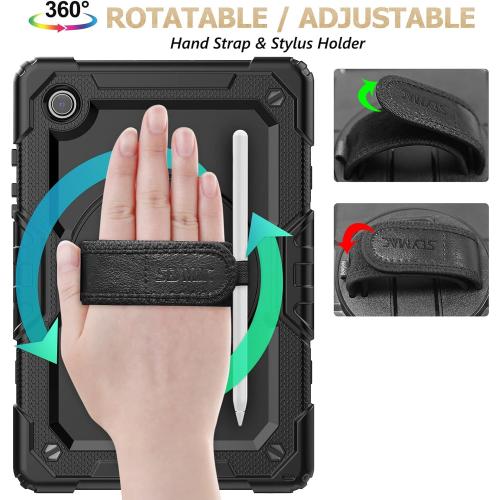 SEYMAC stock Case for Samsung Galaxy Tab A11/ A9 8.7'' (Not for A11 Plus11''), Full-Body Drop Protection Case with Screen Protector Pencil Holder [360° Rotating Hand Strap] &Stand, Black