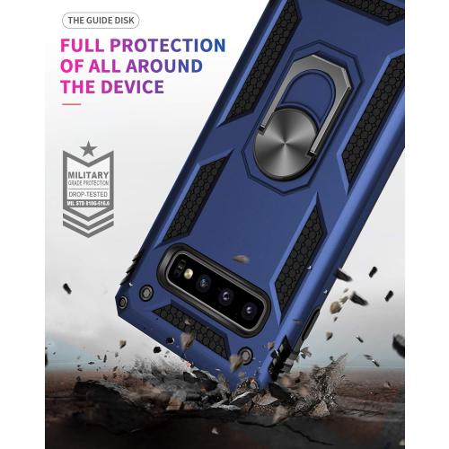 Androgate for Samsung Galaxy S10 Case with HD Screen Protectors, Military-Grade Metal Ring Holder Kickstand 15ft Drop Tested Shockproof Cover Case for Samsung Galaxy S10 (2019) Blue
