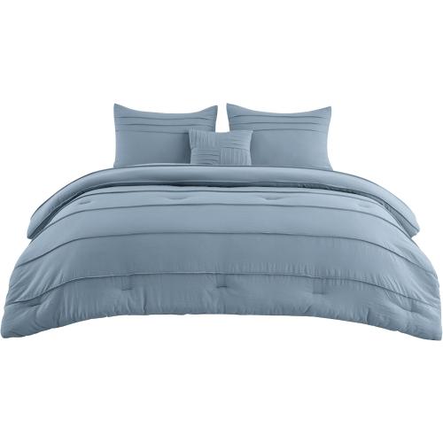 Bedsure Queen Comforter Set - 4 Pieces Pinch Pleat Bed Set, Light Blue Boho Bedding for All Season, 1 Soft Comforter, 2 Pillowcases, 1 Decorative Pillow