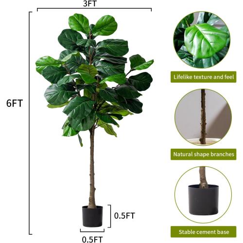Artificial Fiddle Leaf Tree-6ft Faux Plant Fake Ficus Lyrata Tree Artificial Fig Silk Trees with Pot Floor Plants for Home Living Room Decor Indoor（No Planter