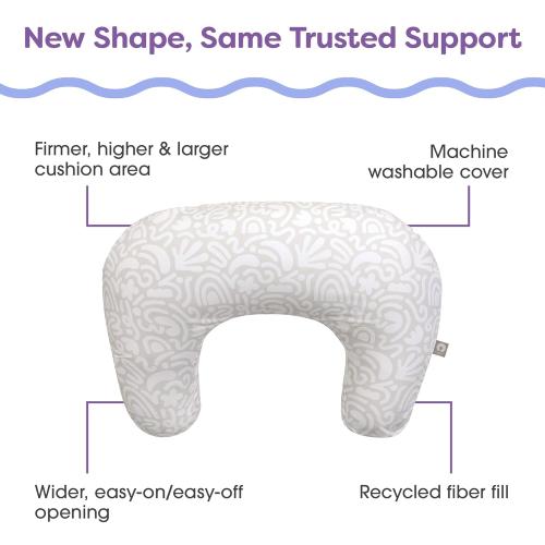 Boppy Nursing Pillow - Ergonomic Bottle & Breastfeeding Pillow with High, Firm, Large Area, Water-Repellent Cushion with Washable Cover; Baby Safety Alliance Verified - Cream Retro Squiggles