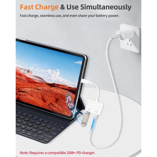 [Apple MFi Certified] Lightning to USB Camera Adapter with Charging Port for iPhone, USB3 Female OTG Adapter Compatible with iPhone/iPad Card, Readers, USB Flash Drives, Keyboards, Mice