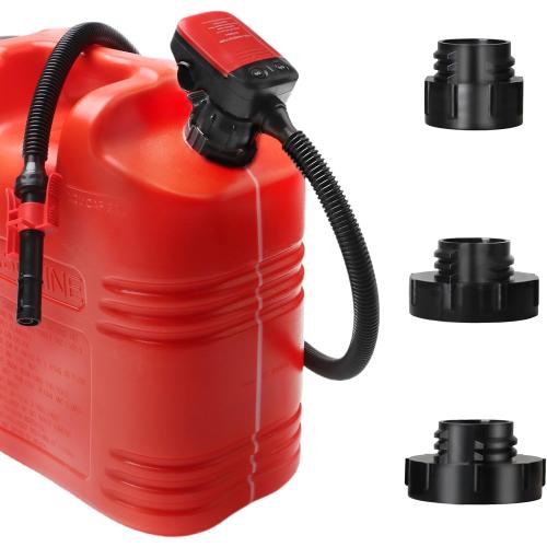 Fuel Transfer Pump Battery Powered Gas Pump For 5 Gallon Gas Can: Automatict Shut-off Nozzle, 42 IN Long Hose, 3 Adapters for 4 Size Gasoline Tank