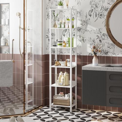 VIMBER 6 Tier Bookshelf with Anti-Fall Baffle, Tall 64.79 Bookcase with DIY Shelves, Industrial Book Shelf Storage Organizer, Display Free Standing Shelf Unit for Bedroom, Living Room, Office, White