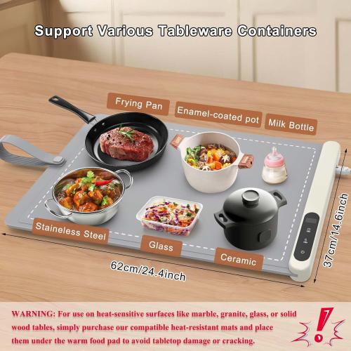 FYY Warming Mat for Food - Rapid and Full Surface Heating, 6 Temp Settings, 6H Timer, Rollable Portable Food Warming Mat, Ideal for Gatherings, Parties, Keep Meal Warm (X Large Size, Gray)