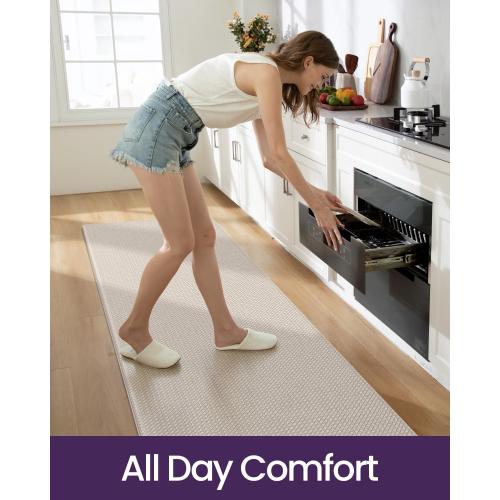 DEXI Kitchen Floor Mats Cushioned Anti Fatigue, 23x94, Large Long Standing Runner Rug Waterproof, Comfort Memory Foam Padded for Front Sink Laundry, Beige