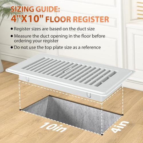 Floor Vent Covers, Plastic Floor Register 4x10, for Home Floor Sidewall Office or Ceiling Vent, Vent Covers for Home Floor 8 Pcs, White