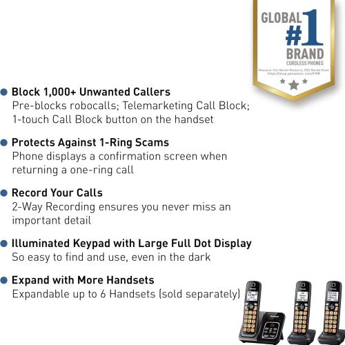 2Pack .. ..Panasonic Cordless Phone with Answering Machine, Advanced Call Block, Bilingual Caller ID and Easy to Read High-Contrast Display, Expandable System with 2 Handsets - KX-TGD833M (Metallic Black)