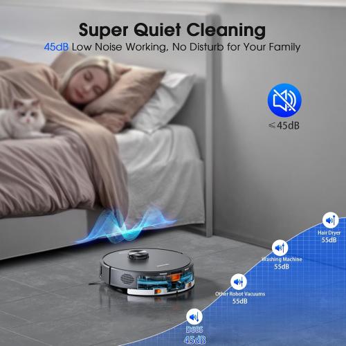 Robot Vacuum and Mop Combo, Robotic Vacuums Cleaner with LiDAR Navigation, Smart Mapping, Strong Suction, with WiFi/App/Alexa/Voice Control, Obstacle Avoidance, for Home, Wood/Hard Floors, Pet Hair