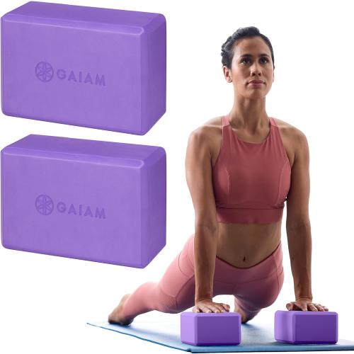 Set of 2 Color purple Gaiam Yoga Block - Supportive Latex-Free Eva Foam - Soft Non-Slip Surface with Beveled Edges for Yoga, Pilates, Meditation - Yoga Accessories for Stability, Balance, Deepen Stretches
