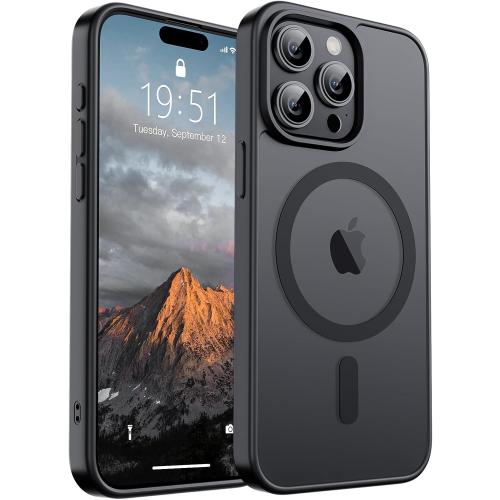 SUPFINE Magnetic for iPhone 15 Pro Case (Compatible with MagSafe) (Military Grade Drop Protection) Translucent Matte Shockproof Phone Cover, Black