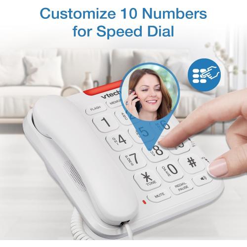 VTech SN1107 Corded Phone with Oversized High-Contrast Buttons, Talking Digits for Seniors, 10 Number Speed Dial, Visual Ringer, Full-Duplex Speakerphone