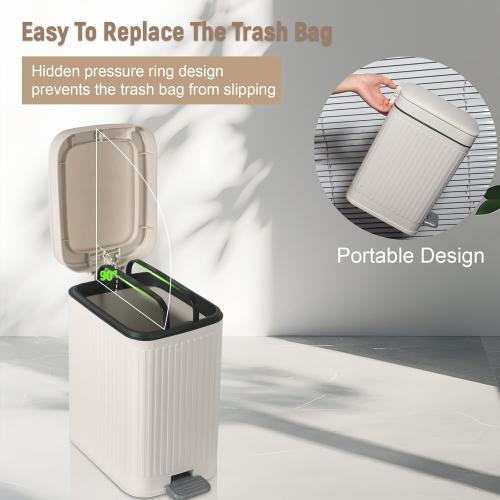 Small Bathroom Trash Can with Lid Slim Soft Close Garbage Can Step Wastebasket Container Trash Bin for Office Bedroom Kitchen Living Room (1.9 Gallon Cream)