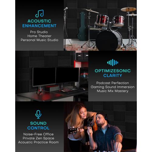 52 Pack Acoustic Foam Panels, 1 X 12 X 12 Inches Sound Proof Foam Panels for Walls, High Density Acoustic Panels Sound Absorbing, Black Noise Cancelling Studio Wedges (NOT INCLUDE ADHESIVE)