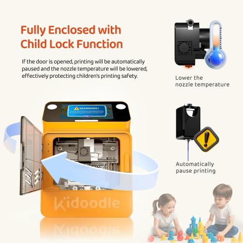 Kidoodle Mini 3D Printer for Kids & Beginners, 600mm/s High Speed Printing, Auto-Leveling/Child-Safe Design/5 Touch Screen, Pre-Assembled with Wi-Fi/App Control, Easy Setup for Home/School