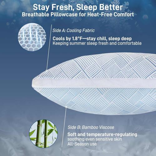 Shredded Memory Foam Cooling Soft Bamboo Viscose Pillow King Size, Adjustable Hypoallergenic Hotel Quality Pillow for Side, Back or Stomach Sleeper, Oeko-TEX Certified