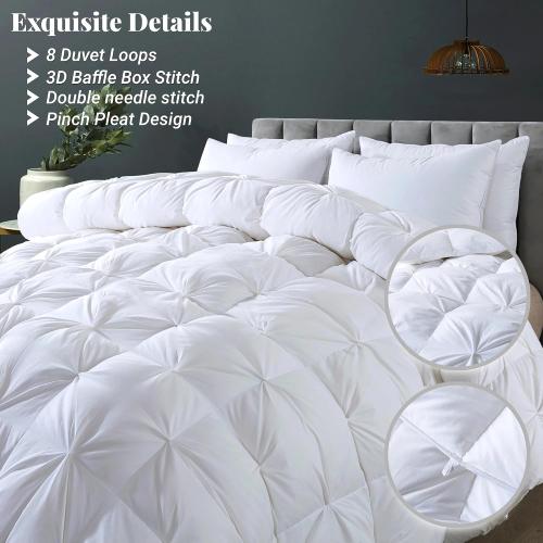 OEKO TEX FULL/ QUEEN® Feather Comforter Queen Size Duvet Insert, Luxurious Fluffy Hotel White Pinch Pleat Bedding Comforter - Ultra Soft All Season 100% Cotton Shell,  90x90 Inch