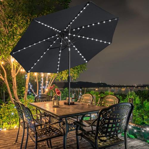 Color Black EliteShade USA 10-Year-Non-Fading Solar 9ft Market Umbrella with 80 LED Lights Patio Umbrellas Outdoor Table Umbrella with Ventilation, Black