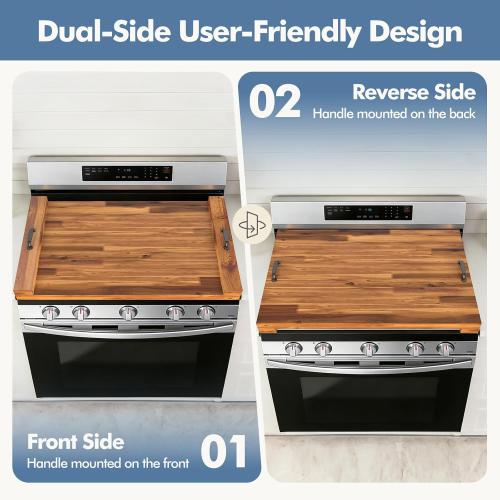 DUMOS Noodle Board Stove Cover with Handles, Wooden Stove Top Cover for Gas Electric Glass Stove, 22 x 29.5 inch(Light Brown)