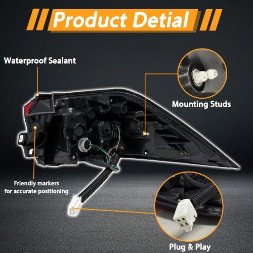 LED Tail Lights Taillights Assembly for 2019-2021 Toyota RAV4 Outer Left, Red Rear Brake Signal Plate Tail Lamp Replacement With Bulb and Harness 2020 19 20 21, Outer Left Driver Side