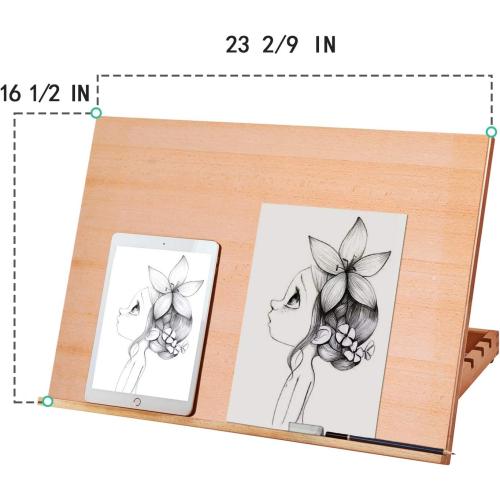 Falling in Art Large 5-Position Wood Drafting Table Easel Drawing and Sketching Board, 23 2/9 Inches by 16 1/2 Inches