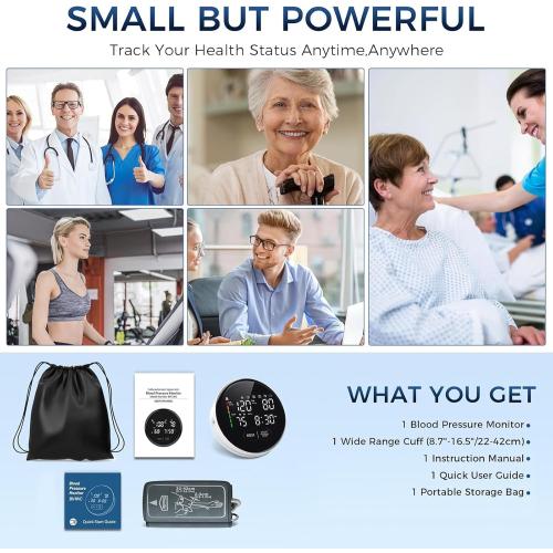 Blood Pressure Monitor Upper Arm Automatic Monitors for Home Use Adjustable 8.7-16.5 Cuff Voice Broadcast Large Backlit Display 240 Sets Memory with Storage Bag
