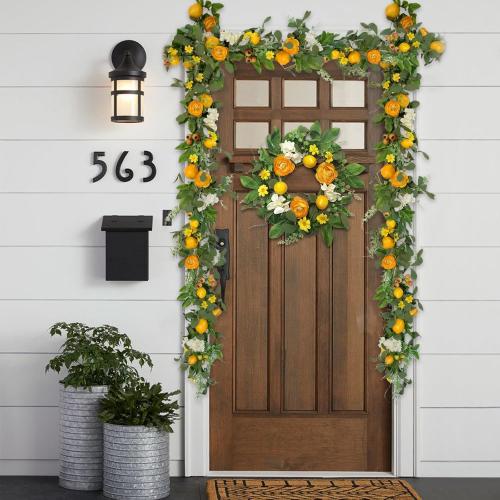 Bibelot 66 inch Artificial Lemon Garland with Yellow Peony, White Hydrangea, Green Leaves, Big Berries, Grapevine - Spring/Summer Wreath for Wall, Window, Party Decor