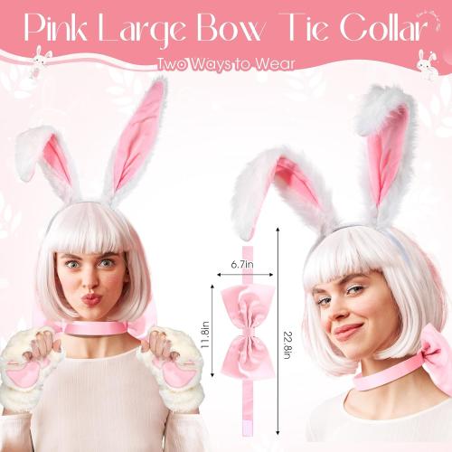 Halloween Womens Bunny Costume Accessories Set Bunny Ears Tail Gloves Bow Tie Rabbit Adult Costume