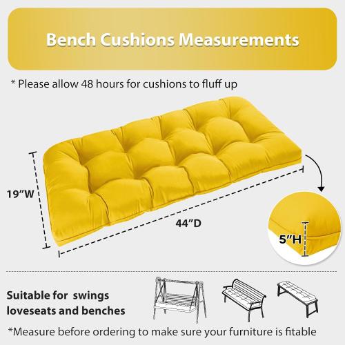 Tufted Bench Cushions for Outdoor Furniture, 44 x 19 Porch Swing Cushions Filled with Foam, Overstuffed Patio Cushions for Bench Loveseat with 2-3 Seats,Thick and Water Resistant, Yellow