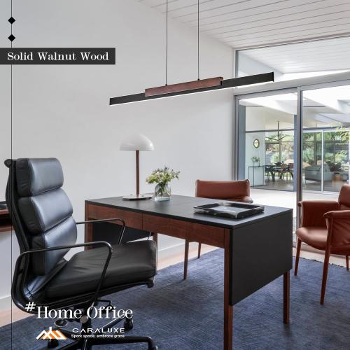 Modern LED Linear Pendant Lights 52 inch LED Chandelier Lighting for Home Office Black and Wood Dining Room Hanging Light Fixture Modern Dimmable Kitchen Island Lighting