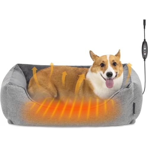 Heated Dog Bed with Auto Sensing Heated pad, 3-Temperature Settings & Chew-Resistant Cord - 33x25 Inch Luxury Sofa-Style Heated Pad for Large Dogs
