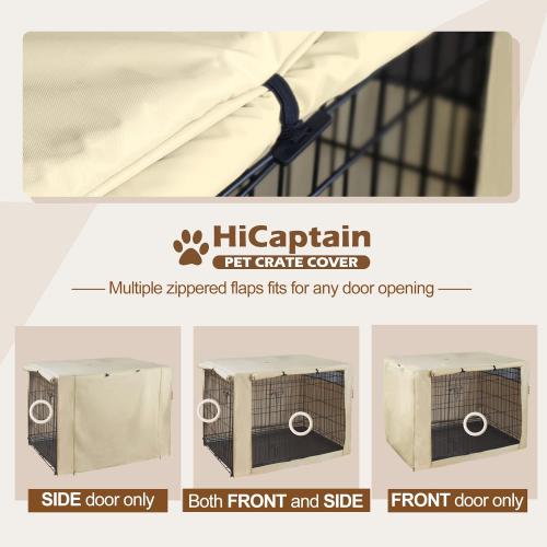 HiCaptain Dog Crate Cover 36.0 L x 23.0 W x 25.0 H with Breathable Mesh, Durable Heavy Duty Kennel Cover, Dual Zippered Panels, Windproof Waterproof UV-Resistant(Beige)