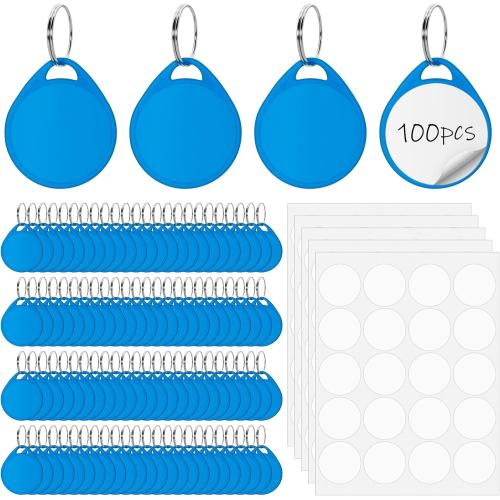 100 Pcs Rack Key Tags with Label 1.5 Inch Reusable Round Plastic Tags with Blank Paper Stickers and Split Rings, Item Identifiers for Home,Office and Rental Management Use (Blue)