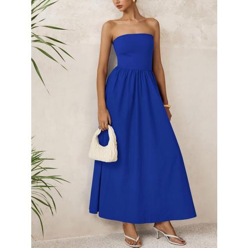 Size S PRETTYGARDEN Women 2025 Summer Elegant Strapless Maxi Dress Tube Top Dress A Line Flowy Long Wedding Party Cocktail Dresses
