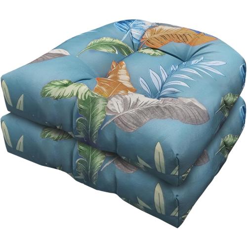 Indoor Outdoor Chair Cushions Set of 2 for Patio Furniture Proch Rocker Wicker Chair Seat Pads Reversible,Waterproof Patio Cushion 18.5*18.5,Blue Ye