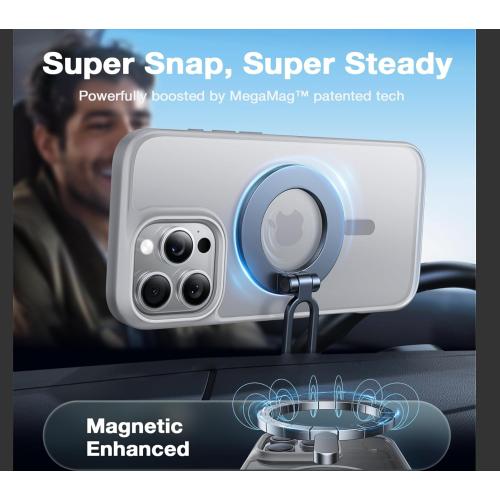 TORRAS for iPhone 16 Pro Case Translucent Matte Back/Natural Titanium Gray Edge | Compatible with MagSafe, Military Grade Drop Protection, Stronger Magnetic, Shockproof Airbag, Color Button, Slim