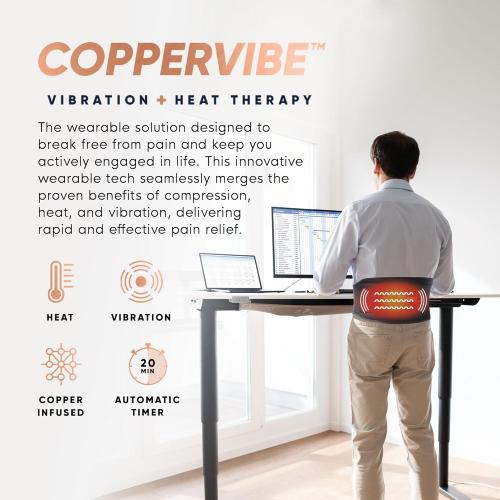Copper Compression CopperVibe Vibration   Heat Therapy Back Wrap Vibrating Heating Massager Pad for Lower Back Pain Relief, Lumbar Muscles, Herniated Disc - Treatment Brace Device for Women & Men