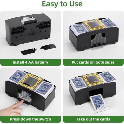 Automatic Card Shuffler 1/2/4/6 Decks,Battery Operated Electric Playing Card Shuffler for UNO,Casino Card Game,Poker,Phase 10,Blackjack,Texas Hold'em,Home Card Games