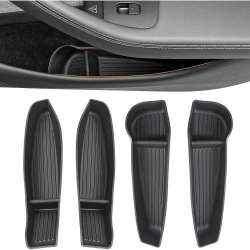 4 Pcs Door Side Storage Box Organizer Trays for New Tesla Model Y Juniper Accessories 2025 2026 Front & Rear TPE Door Pocket Liner Protector with Anti-Slip Design