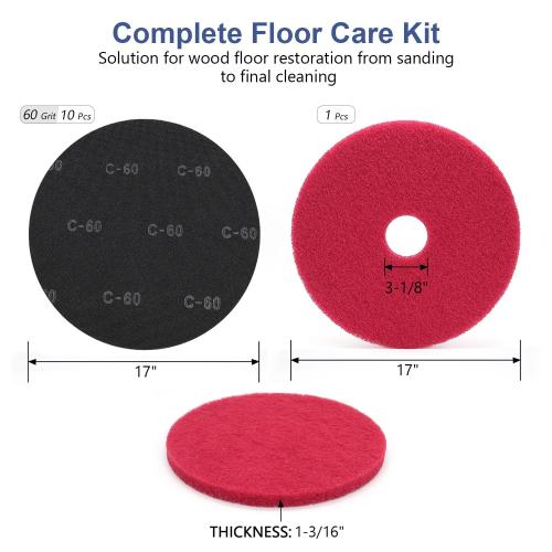 HUAALIUCHE 17 Sanding Screen Discs - Mesh Floor Sanding Screen - 60 Grit Black Silicon Carbide - for Wood Floors (10 Pack) 1-Piece Buffer Floor Pad