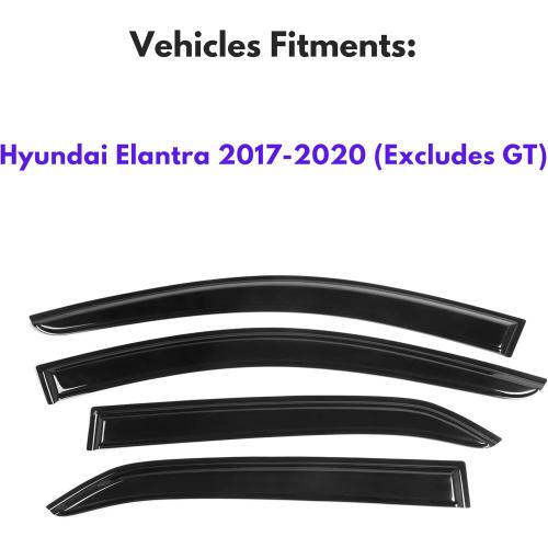 IG Window Visor for Hyundai Elantra 2017-2020 (Excludes GT), Rain Guard Tape-On Extra Durable Sun Wind Side Vent Window Deflector Mugen Style, 2017 2018 2019 2020