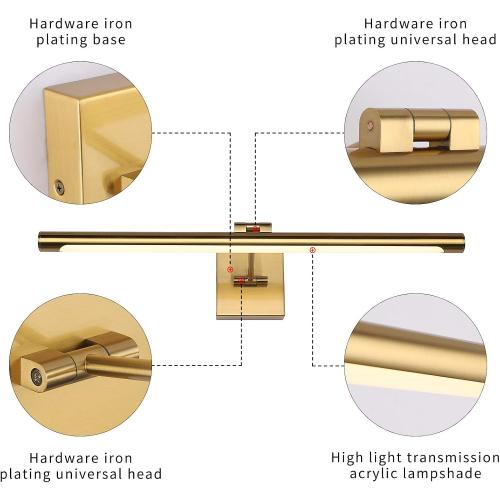 LED Picture Light Fixtures 24.4 Inches, Full Metal Artwork Wall Lamp with Single Swing Arm, 14W (70W Eqv.), Hardwired Connection, Dimmable, 3000K Warm White, CRI95 , Golden-Like Brass Finish