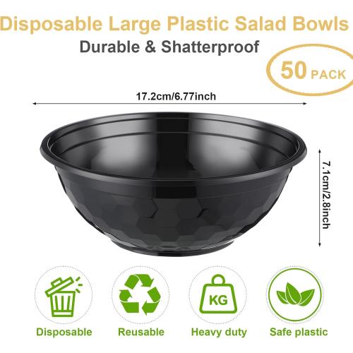 21Pack 32oz Black Disposable Plastic Bowls Plastic Salad Bowls Large Stackable Serving Soup Dinnerware for Birthdays, Weddings, Parties, Festivals