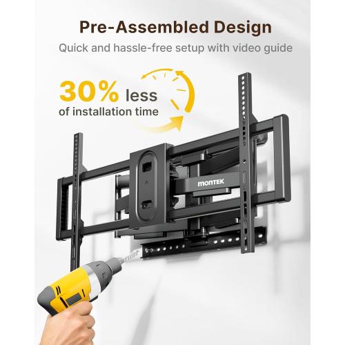 monTEK Heavy Duty Full Motion TV Wall Mount for 43–100 Inch TVs Pre-Assembled Bracket with Tool-Free Tilt Swivel & Extension Max VESA 800x600, 150lbs 4X Strength Tested Fits 16/18 Inch Studs